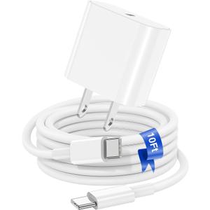 iPhone 17 16 15 Fast Charger Block and 10ft Type C to C Cable Cord Long, 20W USB C Charging Plug for Apple iPhone 17 Pro Max/17 Air/16 Pro Max/16/15 Pro/15 Plus/iPad Mini,Wall Power Adapter Cube Brick (White)