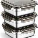 3 Pack 304 Stainless Steel Food Storage Container with Lids, 25.4 oz 304 Stainless steel freezer Containers Reusable Metal Meal Prep Lunch Boxes for Sandwiches and Snacks