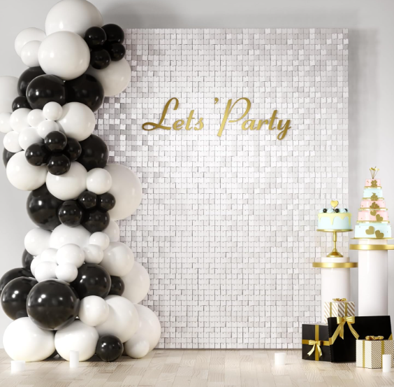 COKAOBE Mirror White Shimmer Wall Backdrop, 24PCS Square Sequin Shimmer Backdrop Panel, Photo Backdrops for Birthday, Anniversary, Wedding, Graduation & Bachelorette Party Decoration