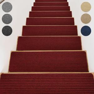 Stair Treads for Wooden Steps - Non Slip Stairs Carpet Tape Peel and Stick with Double Adhesive Tape Set of 15 Stripe- Dark red (15pc - 8" x 30"inch)