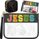 Kacctyen Pack of 2 Christian Chenille Letter PVC Makeup Cosmetic Bag, Faith-themed Gift, Bible Learning Supplies Bag for Christian Women White