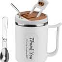 SunKrop Coffee Cup with Straw and Spoon 17OZ/500ML Stainless Steel Tumbler Office Mugs with Handle and Lid, Appreciation Gifts for Coworkers Employee Teacher Friends Family