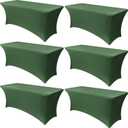 Obstal 6 Pack Stretch Spandex Blackish Green Table Covers for 6 Foot Tables - 6 FT Universal Rectangular Fitted Tablecloth Protector for Wedding, Banquet, Party