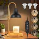 Candle Warmer Lamp with Timer & Dimmer, Adjustable Height Electric Candle Warmer with 3 Bulbs,Compatible with All Size Scented Candles, Wax Melt Warmer for Bedroom,Home Decor House Warming Gifts (Horn-Black)