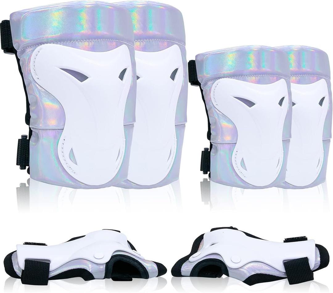 Bienbee Knee Pads for Men, Knee Pads Wrist Guard Knee and Elbow Pads Adult Protective Gear Set for Skateboard, Roller Skating, for Women Men Youth Adult Kids (Medium, Laser Silver)