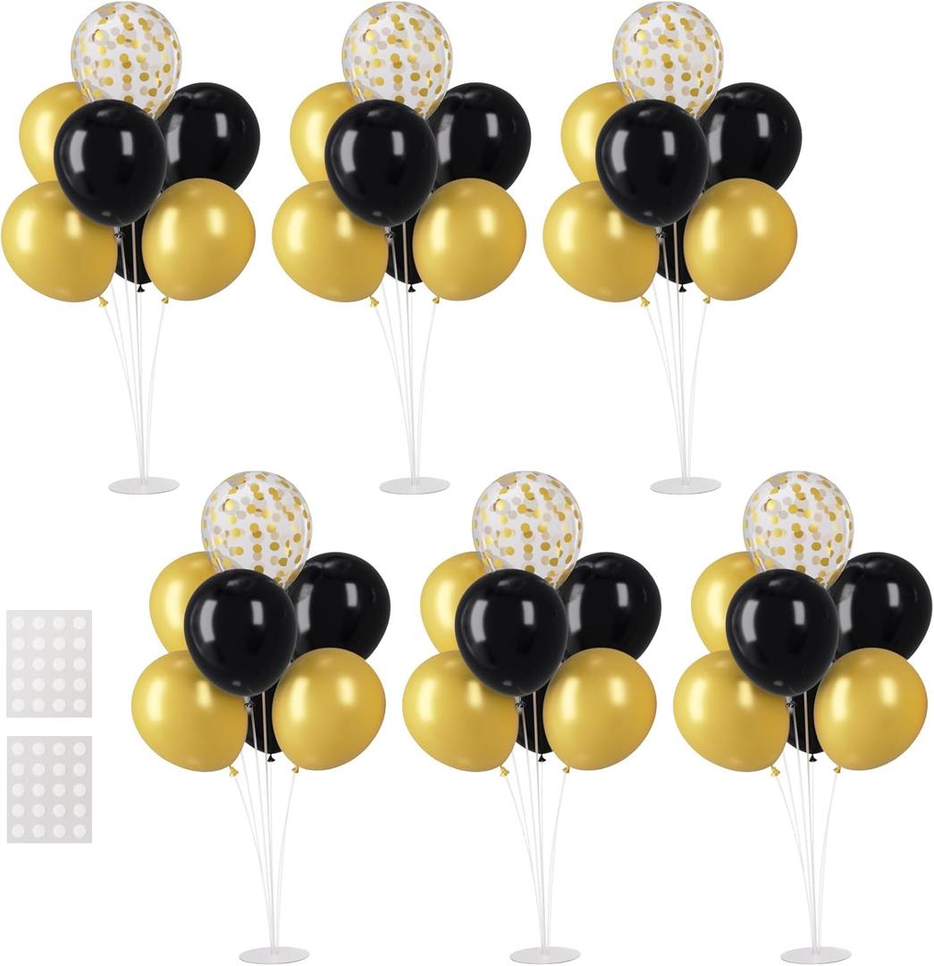 Black and Gold 6 Sets Balloon Stand Kits, Balloon Sticks with Base for Table Centerpieces Decorations for Graduation Birthday Wedding Retirement Anniversary Party (Black&Gold) Black and Gold 6 Sets Balloon Stand Kits, Balloon Sticks with Base for Table Centerpieces Decorations for Graduation Birthday Wedding Retirement Anniversary Party (Black&Gold)