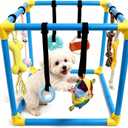 Puppy Play Gym with 8 Hanging Toys - Indoor Jungle Gym for Small Dogs, Interactive Enrichment Activity Center for Puppies, 19.5" PVC Frame with Teething Squeaky Toys to Keep Them Busy