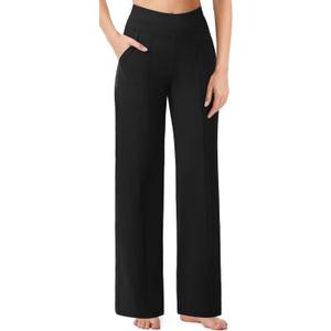 AFITNE Womens Wide Leg Pants High Waisted Business Casual Pants 29"/31" Pull On Dressy Yoga Lounge Trousers (X-Large, Black)