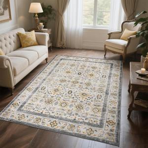 Zentavio Area Rugs 6x9 Washable Non-Slip Kid & Pet Friendly Living Room Carpets Vintage Floral Foldable Thin Low Pile Rug for Bedroom Kitchen Dining Room Beige (6' x 9' (Rectangular), Beige)
