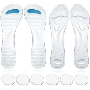 Haysandy 2 Pairs High Heel Cushion Inserts Women and 6 Pcs Gel Heel Pads, 3/4 Insoles Transparent Shoe Fillers Clear Gel Shoe Inserts for Women Self Adhesive Soft Silicone for Ladies Sandals(Fresh)