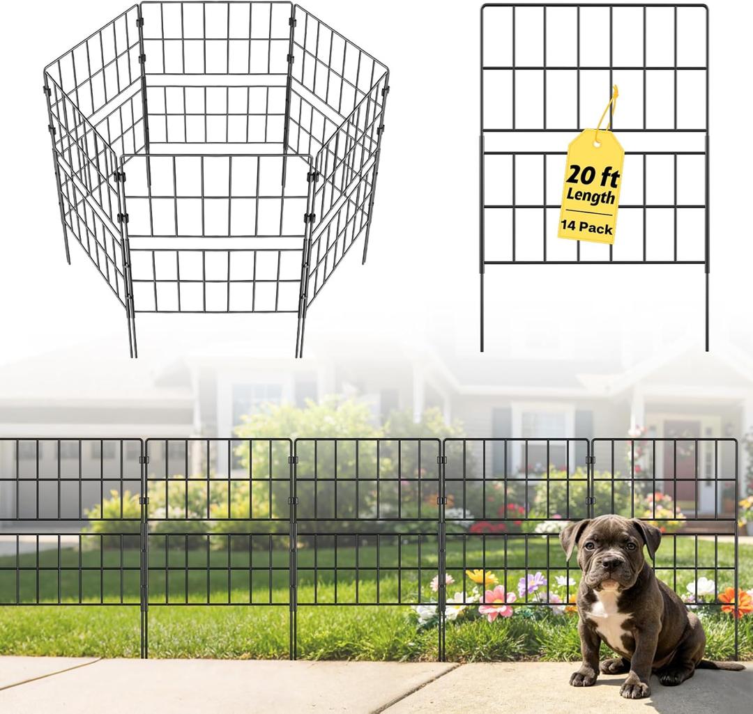 31.5 Inch(H) X 20 Ft(L) Tall Decorative Garden Fence 14 Pack Fencing Panels, Metal Wire Border No Dig Fencing Animal Barrier for Dog, Flower Edging for Yard Landscape Patio Outdoor Decor