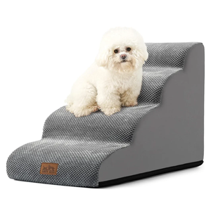 Dog Stairs for Small Dogs 19.7" H, Curved Dog Step for Puppy, Older or Cat, Medium Pet Ramp for Sofa, Couch or Bed, Ladder with High Density Foam, 15.7x28.3x19.7 inch, 4 Step, Grey