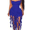 Vakkest Women Summer Halter Neck Dress Sexy Asymmetrical Ruffle Fringe Bodycon Party Birthday Short Mini Dresses XXL