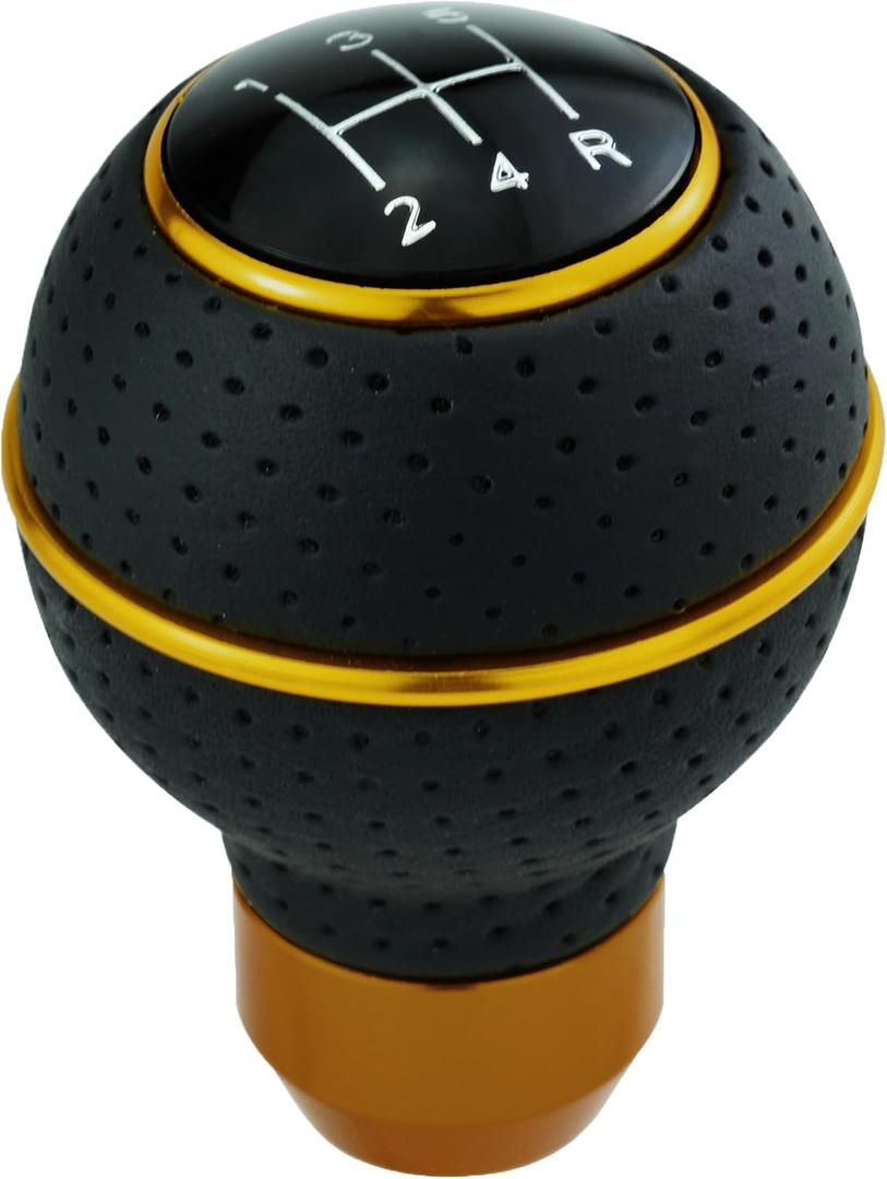 Yellow Shifter Gear Knob 5 Speed Leather Ball Shift Knob for Most Manual Automatic Vehicles (Yellow Circle)