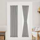 Turquoize Elegant Linen French Door Curtains Light Filtering Curtain Panels Rod Pocket Linen Panel for Glass Door with Tie-Back Privacy Assured Semi Sheer Door Panels, 25" W by 72" L, 2 Panels, Grey