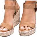 VICKIVICKI Women's Platform Sandals Wedge Ankle Strap Open Toe Sandals (Beige)