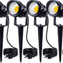 SUNVIE 120V Spot Lights Outdoor LED Landscape Lighting 12W AC Spotlights for Yard Waterproof Landscape Spotlight with Spiked Stake for Tree Garden Pathway Warm White Flag Lights US 3-Plug in, 4 Pack