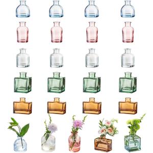 Glasseam Mini Bud Vases for Centerpieces: Colored Small Flower Vase Set of 20 Cute Tiny Glass Vases for Flowers Modern Decorative Wedding Table Centerpiece for Dining Room Decoration (02-colorful)