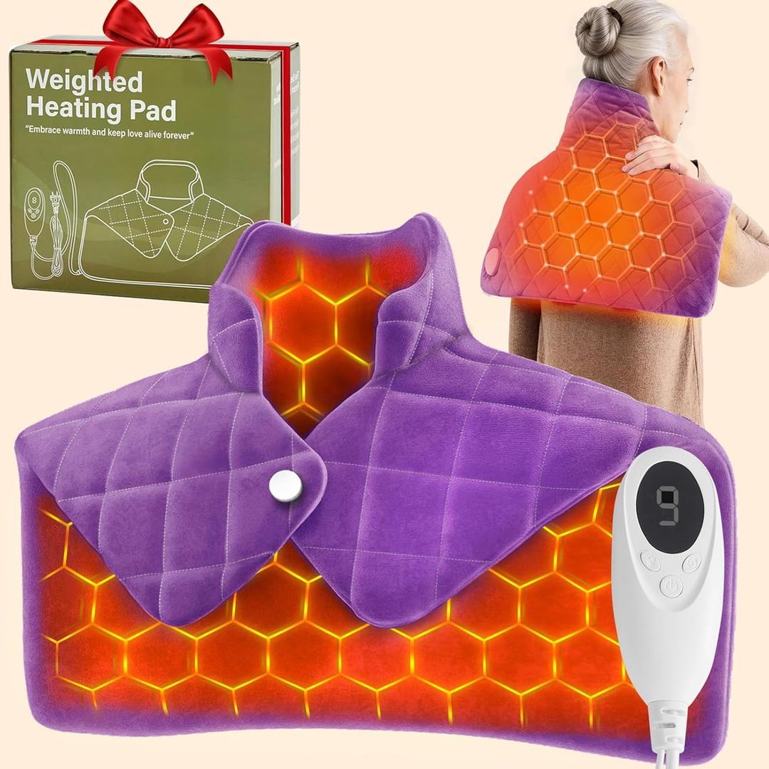 Purple Weighted Heating Pad for Neck Shoulders and Back, Mothers Day Gifts for Mom Wife Grandma, Birthday Gifts for Mom Older Women, Electric Heated Blanket with 9 Heat Options 4 Auto-Off Timer
