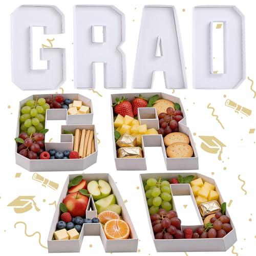 2026 Graduation Decorations - 4 Pcs Grad Charcuterie Fillable Letters Charcuterie Board Box Serving Trays Graduation Centerpieces for Tables Grad Party Decorations Supplies(White)