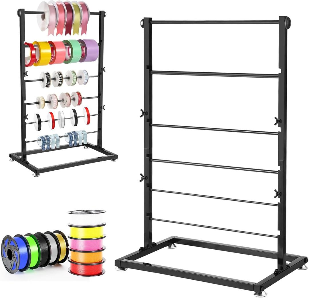 6 Tier Metal Ribbon Organizer, Height Adjustable Metal Spool Ribbon Holder Storage Organizer Rack for Craft Room Flower Shop Gift Wrapping Large Capacity