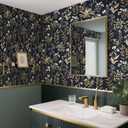 Abyssaly Black and Gold Wallpaper Dark Floral Peel and Stick Wallpaper Vintage Leaf Contact Paper Removable Self Adhesive Moody Botanical Vinyl Wrap for Bedroom Bathroom Shelf DIY Decor 17.3" x 118"