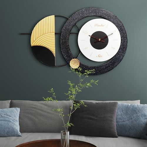 Anmotpe Modern Wall Clock Battery Operated Big Wall Clocks Large Mid Century Clock for Living Room, Silent Metal Wall Watch Circle Geometric Timepiece for Home, Living Room, Bedroom-26X16inch