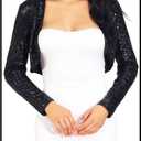 GORAIS Women's Sequin Jacket Evening Shrugs Long Sleeve Open Front Cropped Bolero for Formal Dresses (Black, S)
