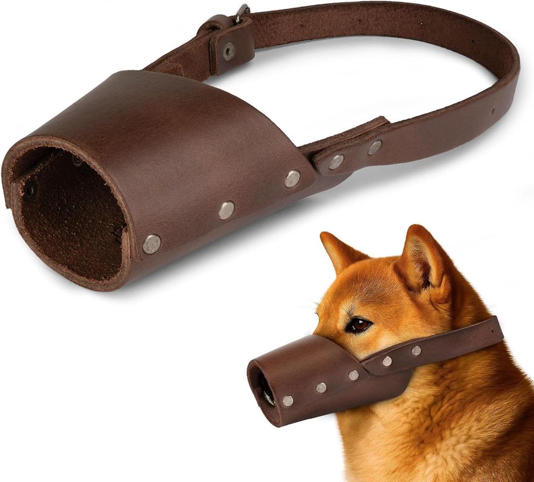 Hide & Drink, Leather Dog Muzzle Guard, Secure, Prevents Biting Chewing, Pitbull German Shephard & Any Breeds, Small Medium Large, Handmade (Medium)