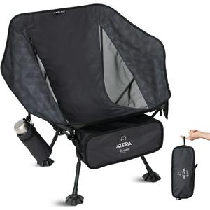 ATEPA UFO3.0 Backpacking Camping Chair, Ultralight Extra Wide Comfortable Folding Chairs Heavy Duty Portable Hexagon Ergonomic Height Adjustable Seat with Anti-Sinking Feet for Hiking Outdoor, Black