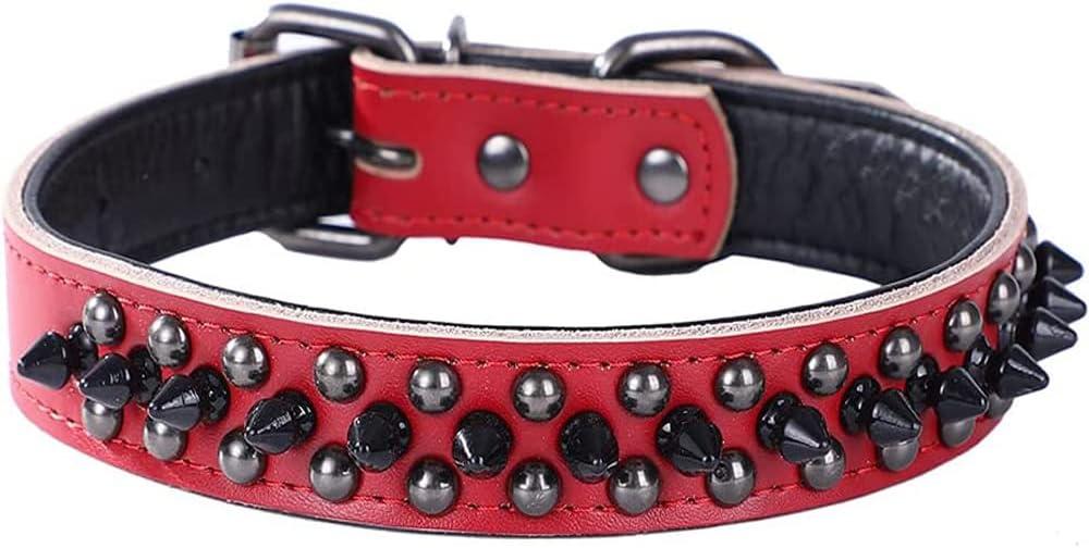 Spiked Studded Dog Collar, Genuine Leather Dog Collar, Adjustable Pet Collars for Medium Large Bulldog Pitbull Mastiff Poodle Boxer (S:27-33cm, Red-1) Spiked Studded Dog Collar, Genuine Leather Dog Collar, Adjustable Pet Collars for Medium Large Bulldog Pitbull Mastiff Poodle Boxer (S:27-33cm, Red-1)
