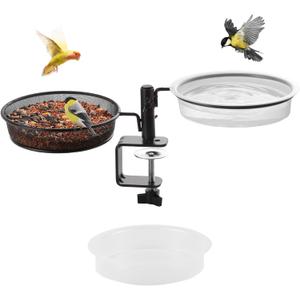 Deck Bird Feeders Platform Bird Feeder Deck Mount Bird Bath Spa for Dual Use Deck Flower Stand Flower Pot Great for Attracting Birds Detachable and Adjustable Heavy Duty Sturdy Steel,Bronze