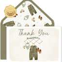 Whaline 50 Pack Baby Shower Thank You Cards Boxed Vintage Green Baby Cloth Note Cards with Envelopes Stickers Greeting Blank Card for Birthday Party