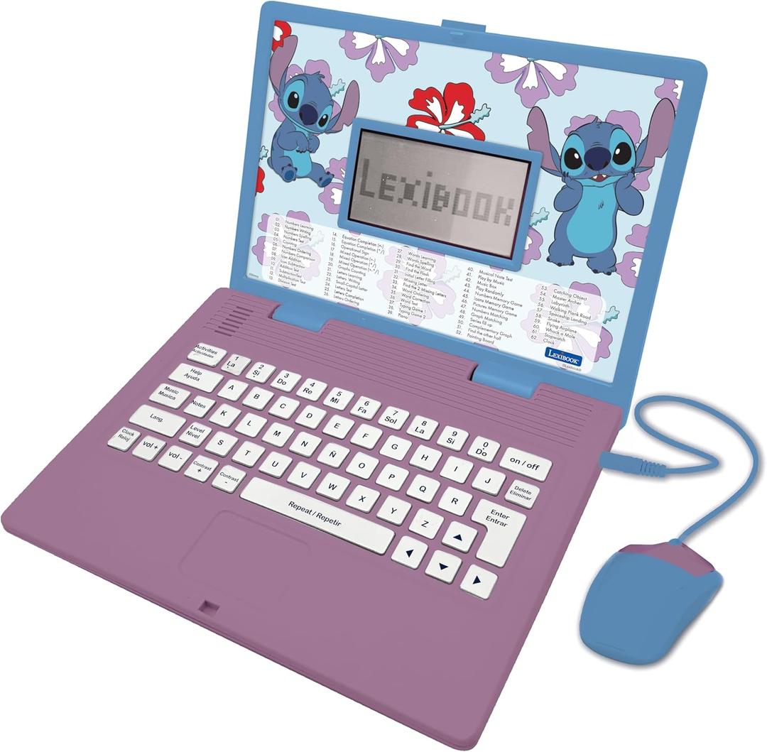 Lexibook - Disney Stitch - Bilingual English/Spanish Educational Laptop, 124 Language Activities, Writing, Maths, Logic, Music and Games, Boys and Girls, JC598Di2