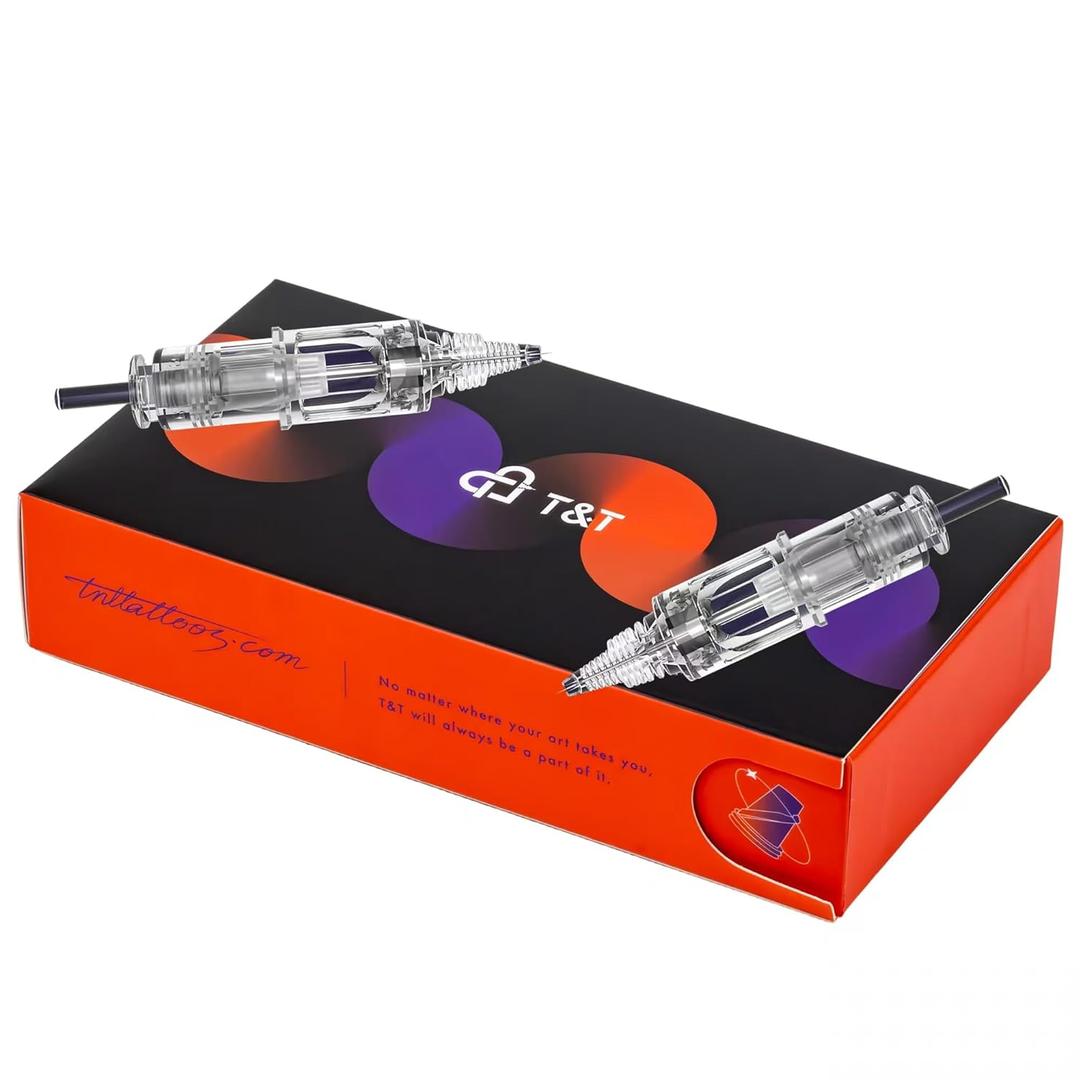 T&T AWE Professional Round Liner Tattoo Cartridges, 20PCS Disposable Tattoo Needles with Patented Ink Flow Tip & Slanted Tension Design, Precision Stainless Steel for Tattoo Artists (T-A1207RL)