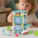 123PCS Wooden Building Blocks Set for Toddlers, Construction City Stacking Toys, Preschool Learning Educational Toys for Kids 3+ Years Girls and Boys (Hospital)