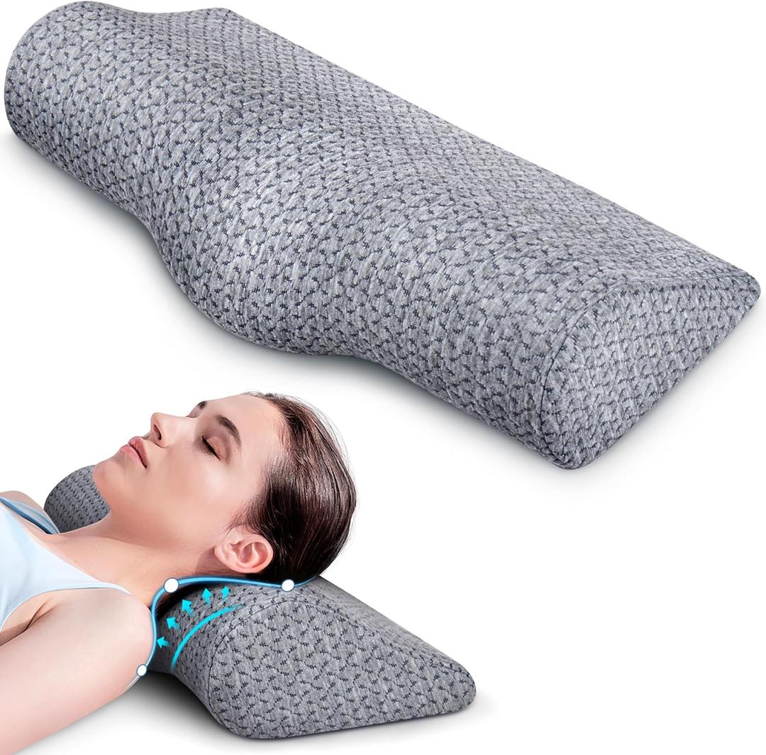 Cervical Neck Pillows for Pain Relief Sleeping, High-Density Memory Foam Pillow Neck for Bolster Support and Shoulder Relaxer, Decompression Devices Orthopedic Roll Pillow for Bed Office (Grey)