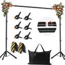 JSungo Backdrop Stand, Adjustable 10x7.5 FT Background Stand Backdrop for Parties, Photo Video Studio, Portable Photography Backdrop Stand with Carrying Bag, 6 Backdrop Clamps, and 2 Stand Bags (Black)