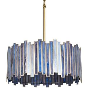Wrlmfy Drum Chandelier 4-Light, Brass Gold Tiffany Pendant Lighting Fixture with Stained Deep Blue Glass Shade, 16” Round Ceiling Hanging Lamp for Bedroom Dining Room Kitchen Entryway Living Room