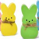 Gift Boutique 4 Easter Bunny Peeps Table Decorations Centerpieces Wooden Spring Shaped Peep Bunnies Rabbit Tiered Tray & Table Top Sign Decor for Mantle Home Wood Rustic Farmhouse Party Supplies
