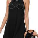 JOYSHAPER Built in Bra Summer Dress Casual Beach Sundress Flowy Halter Dress (X-Large, Black)
