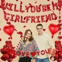 Will You Be My Girlfriend - 550 Pcs Red Letter Foil Balloons I Love You Banner Garland Streamer Rose Petals Valentine's Day Decorations For Romantic Confessions Anniversaries Proposal Engagements