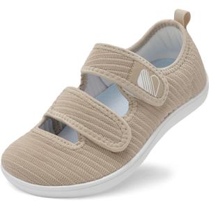 Besroad Womens Walking Shoes Wide Diabetic Shoes Adjustable Barefoot Casual Sneakers Breathable Zero Drop Arthritis Edema Sneakers Indoor Outdoor (Khaki) 40