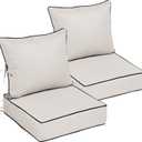 22x22 Outdoor Chair Cushions Set of 2, Waterproof Deep Seat Cushions for Patio Furniture with Removable Cover,Fade Resistant 4'' Outdoor Seat Cushion with Ties Handle for Sofa Couch,Cream Black Piping