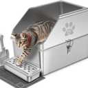 KPWACD Enclosed Stainless Steel Cat Litter Box with Lid, XL Extra Large Non-Stick Metal Litter Pan for Big Cats, High-Sided Kitten Toilet Enclosure, Non-Stick, Anti-Leakage, Easy Cleaning