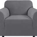 H.VERSAILTEX Stretch Chair Slipcover Sofa Cover Furniture Protector Cover High Spandex Small Checks Knitted Jacquard Sofa Cover Chair Covers for Living Room (Armchair 31"-40", Grey) (Neutral Gray)