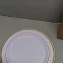 bUCLA 100Pieces Gold Plastic Dinner Plates - 10.25inch White and Gold Plates Disposable for Party - Ideal for Wedding & Daily Use