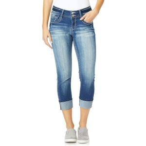WallFlower Luscious Curvy 23.5 Mid-Rise Cropped Jeans for Women, Insta Stretch Denim Juniors Jeans (Blue, S)