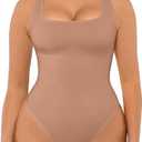 FeelinGirl Bodysuits for Women Seamless Square Neck Tummy Control Compression Thong Shapewear Bodysuit Tank Tops Bodysuit, S/SX