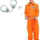 ZNTU Prisoner Costume Kids,Orange Prisoner Jumpsuit with Handcuffs,Jailbird Inmate Prison Uniform 2XL